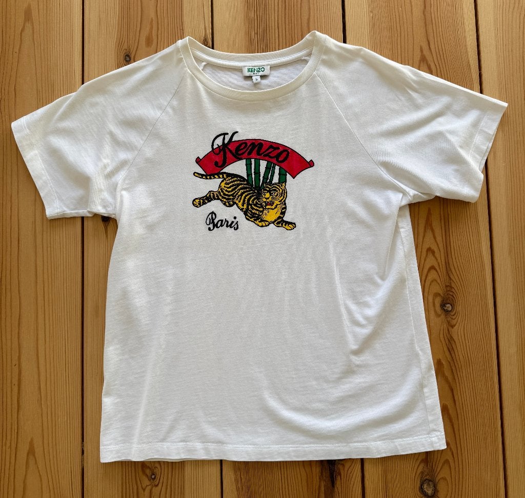 KENZO - Tiger Shirt met logo - Wit - Small / maat 36, Kleding | Dames, T-shirts, Kenzo, Wit, Ophalen of Verzenden, Zo goed als nieuw