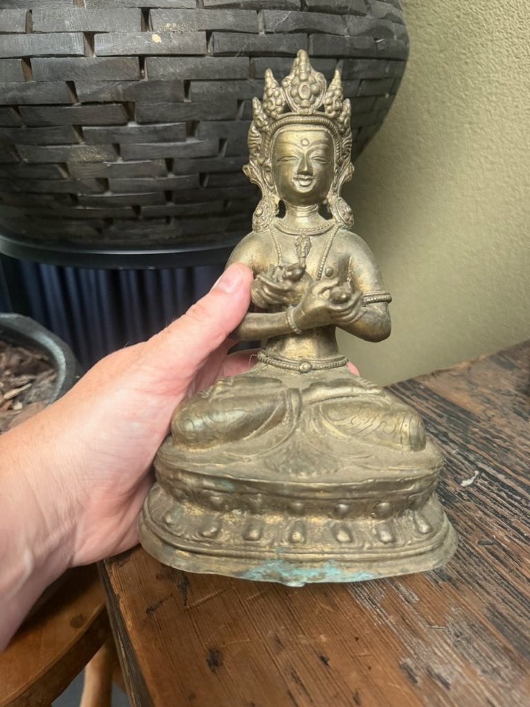 Oud Tibetaans Nepalees Bronzen Beeld Vajrasattva 20cm 958 gr, Verburgt Vintage, 20 cm, Massief, Ophalen of Verzenden