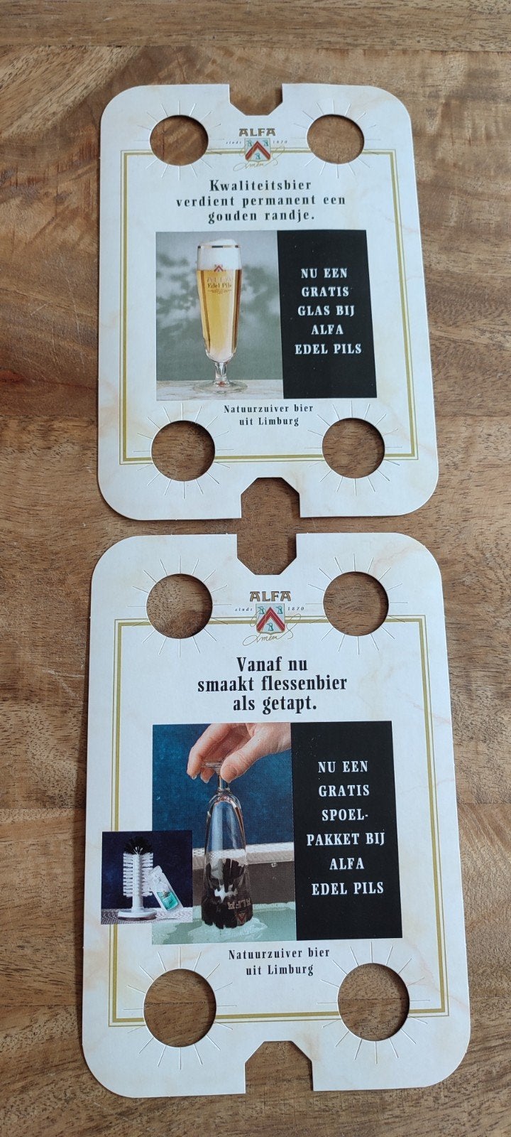2 verschillende Alfa bierbak reclame kaarten, Ophalen of Verzenden, Nieuw, Overige typen, Overige merken