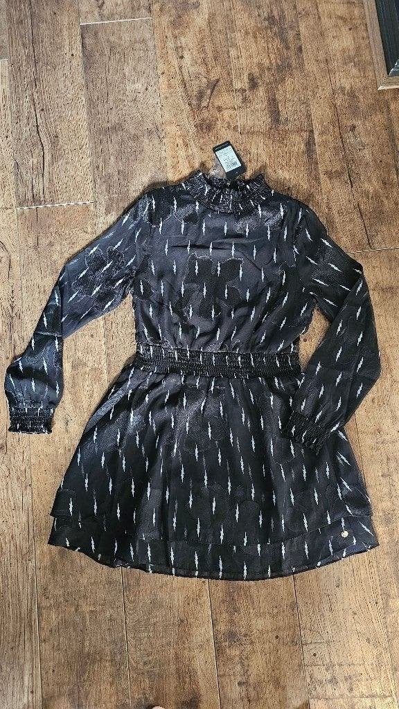 Zwart jurkje met print en lange mouwen, Kinderen en Baby's, Meisje, Nieuw, Ophalen of Verzenden, Jurk of Rok