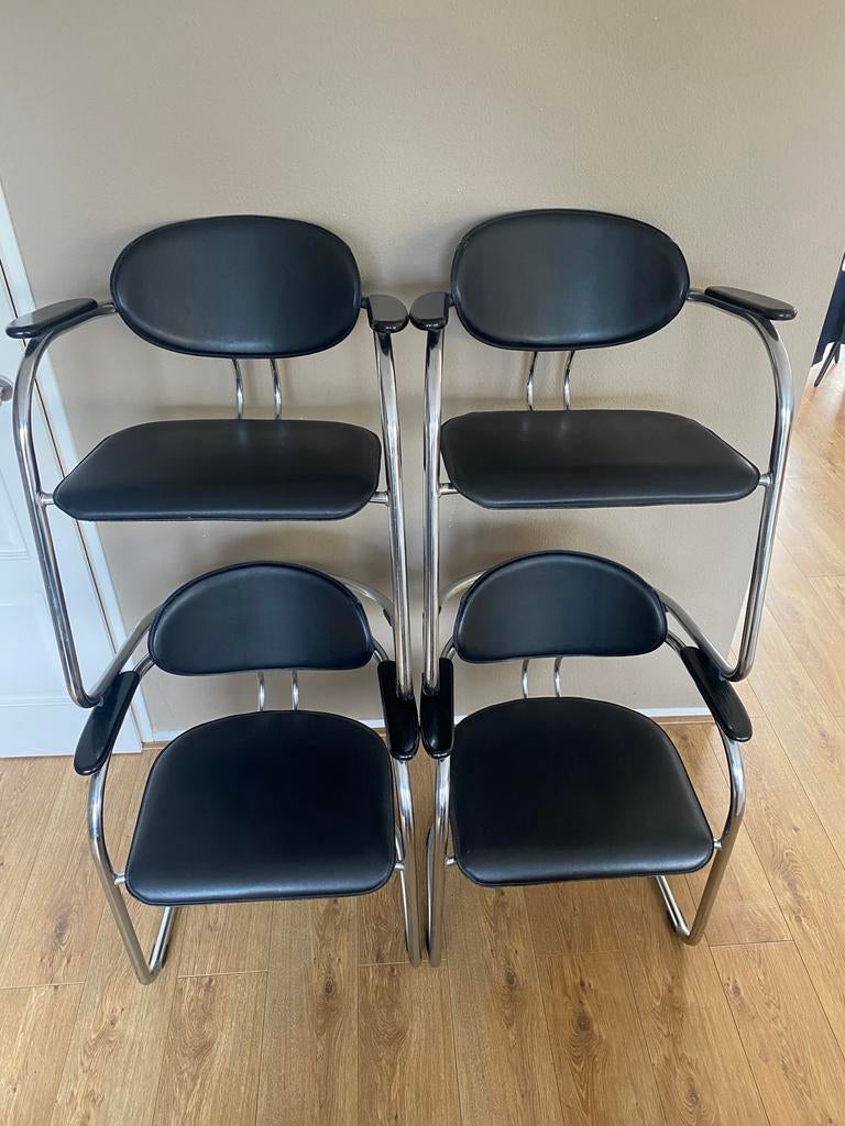 Set van 4 vintage Effezeta stoelen buisframe sledestoel, Ophalen