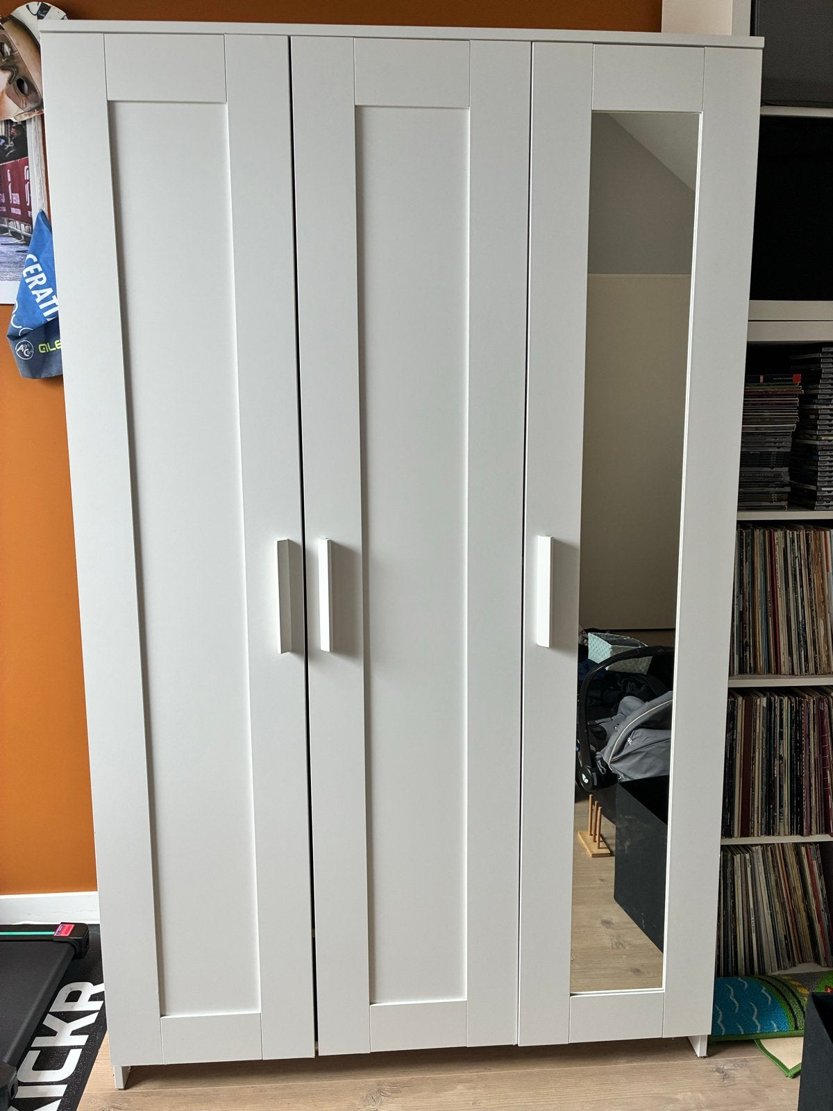 IKEA BRIMMES kledingkast met spiegel en legplanken, Ophalen, Gebruikt, 100 tot 150 cm, 150 tot 200 cm