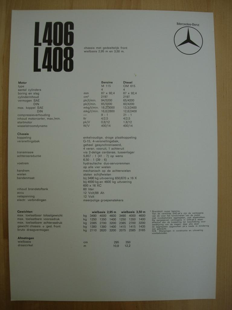Mercedes 406 408 Technische Specificatie folder 1969 CF 406D, Zo goed als nieuw, Mercedes-Benz, Mercedes, Ophalen of Verzenden