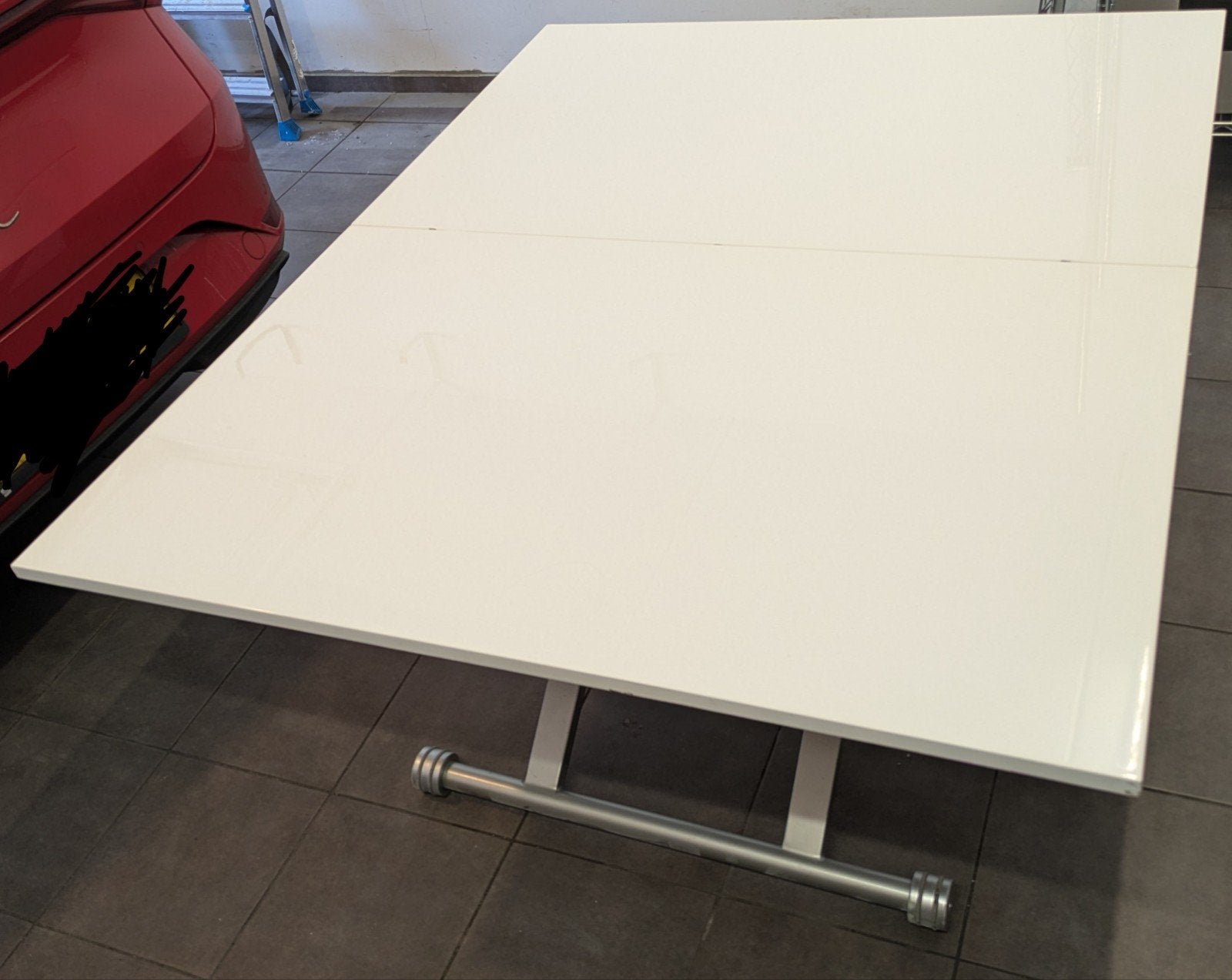 Zware, witte tafel, in hoogte en omvang instelbaar, Huis en Inrichting, Tafels | Eettafels, Ophalen, Gebruikt, Vijf personen of meer