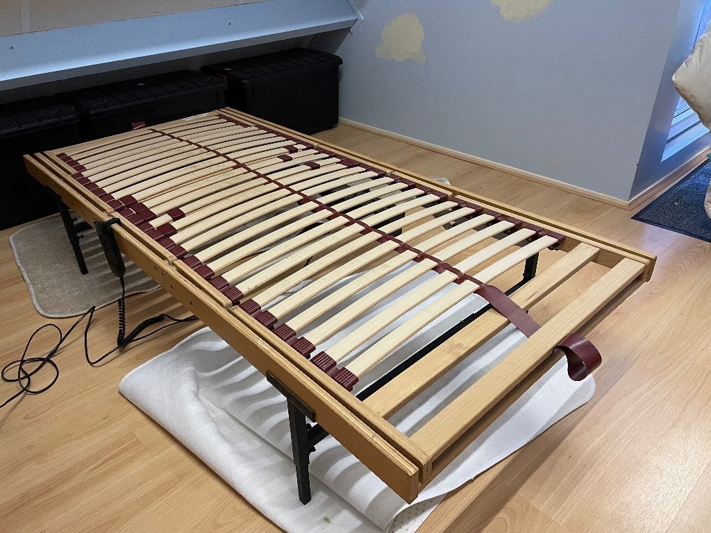 Verstelbaar bed, gemotoriseerd, Huis en Inrichting, Slaapkamer | Bedden, Ophalen, 90 cm, 190 cm of minder, Hout