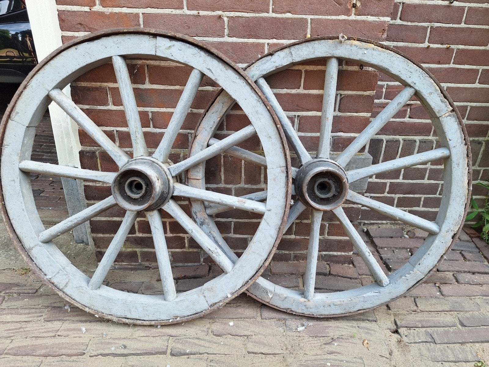 Decoratief houten karrewiel - set van 2, Ophalen