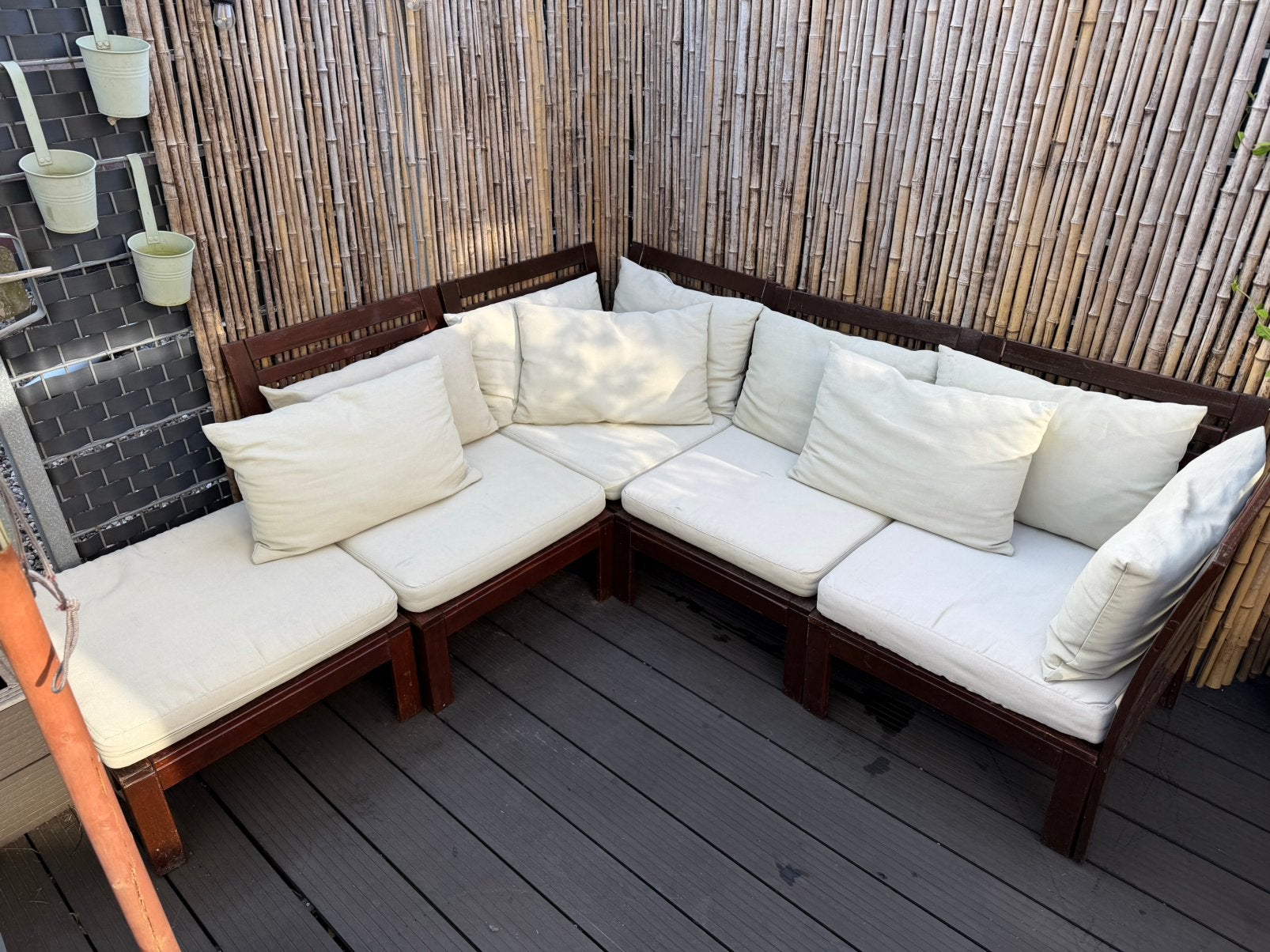 Ikea applaro tuinbank lounge balkon set meubel modulair hout, Ophalen, 5 zitplaatsen, Zo goed als nieuw, Loungeset