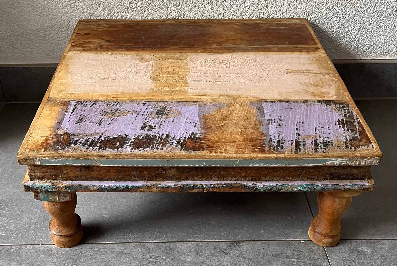 Vintage Bajot bijzettafel 45x45 cm|gerecycled hout | Indiaas, Ophalen, Vierkant, Minder dan 50 cm, Zo goed als nieuw