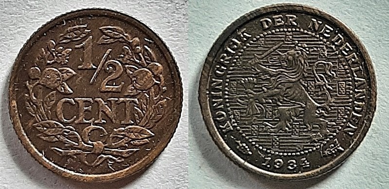 Halve cent 1934 Pr, Verzenden, Koningin Wilhelmina, Overige waardes