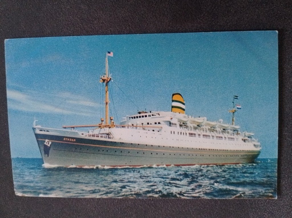 Holland America Lijn, Stoomschip SS Rijndam, Ophalen of Verzenden, Nieuw, Motorboot of Zeilboot, Kaart, Foto of Prent