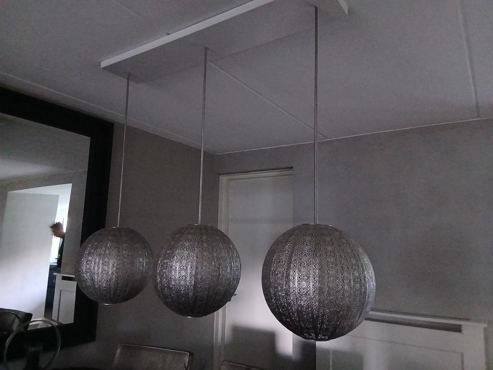 Hanglamp met 3 filigrain bollen - Oosters design, Ophalen, Gebruikt, Oosters, filigrain, E27 (groot)