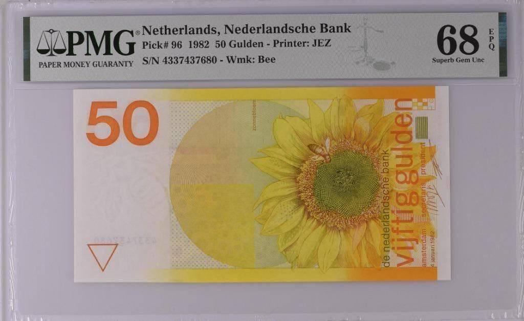 UNC biljet 50 gulden Zonnebloem, 1982 | PMG 68, Ophalen of Verzenden, 50 gulden