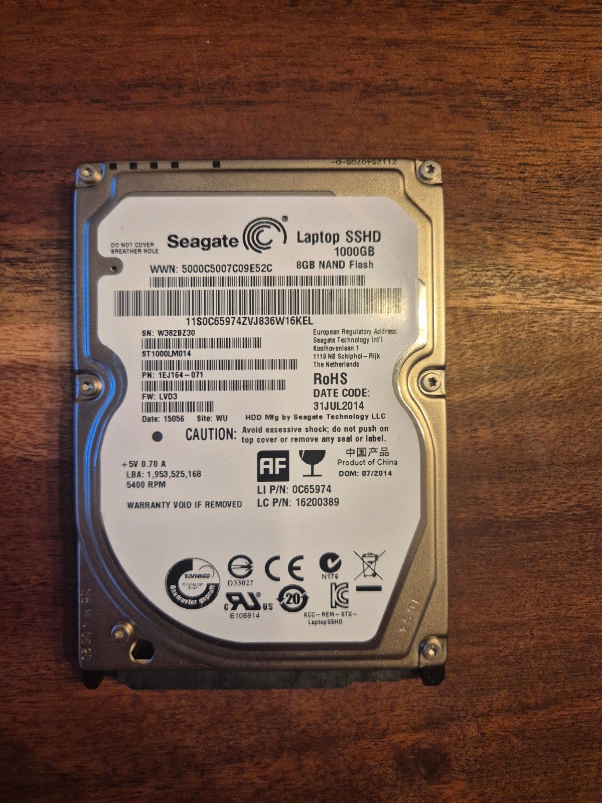 Seagate Laptop SSHD 1TB (1000GB) 8GB NAND Flash, Computers en Software, Harde schijven, Intern, Gebruikt, Ophalen of Verzenden