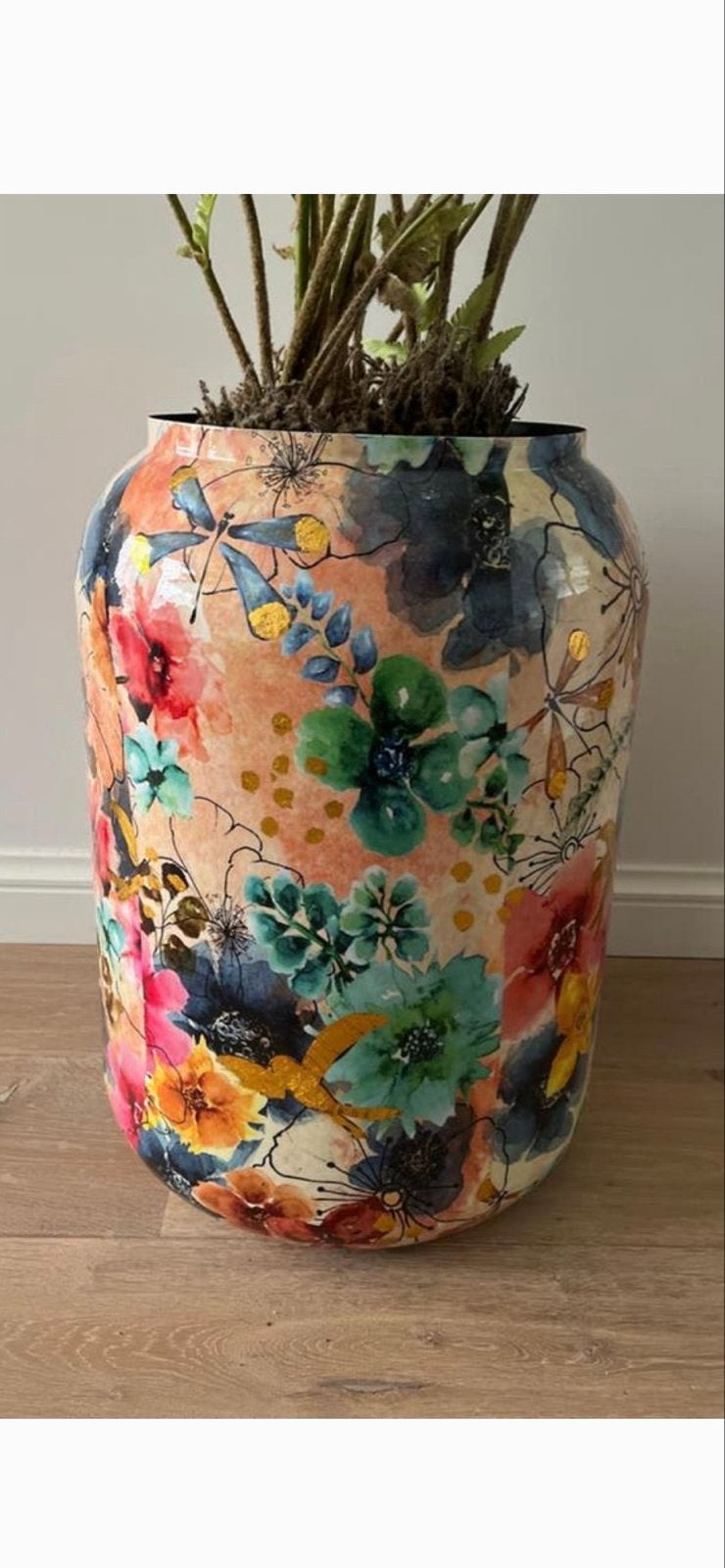 TS Collection Grote bloempot met kleurrijk bloemendessin, Huis en Inrichting, Woonaccessoires | Vazen, Ophalen, Gebruikt, Overige kleuren