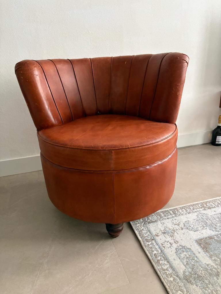 Vintage leren clubfauteuil, Huis en Inrichting, Fauteuils, Ophalen, Gebruikt, 75 tot 100 cm, Leer