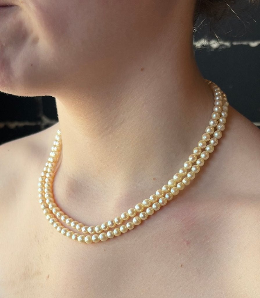 Akoya parel 14k gouden diamant slot dames ketting antiek, Verzenden, Goud, Ketting, Met edelsteen