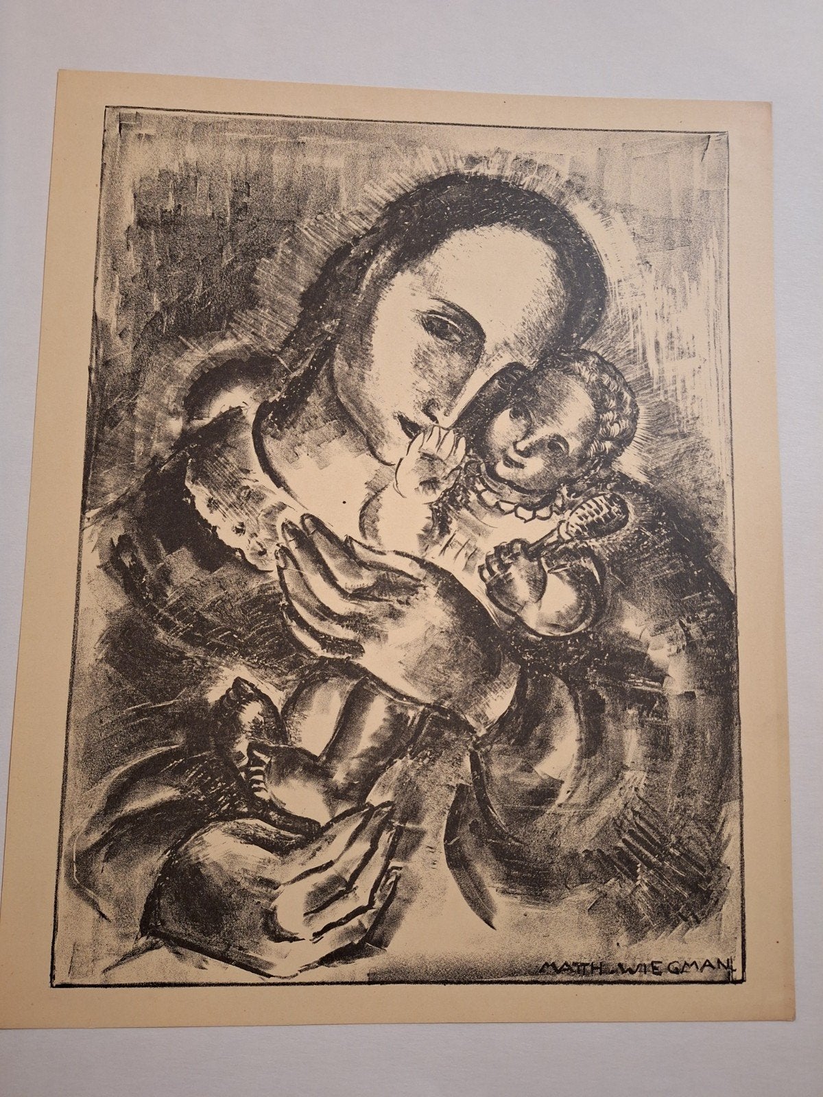 Lithografie van Matth. Wiegman - Moeder en Kind, Ophalen of Verzenden