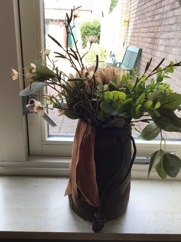 Kunstboeket incl houten kruik, Ophalen, Nieuw, Hout