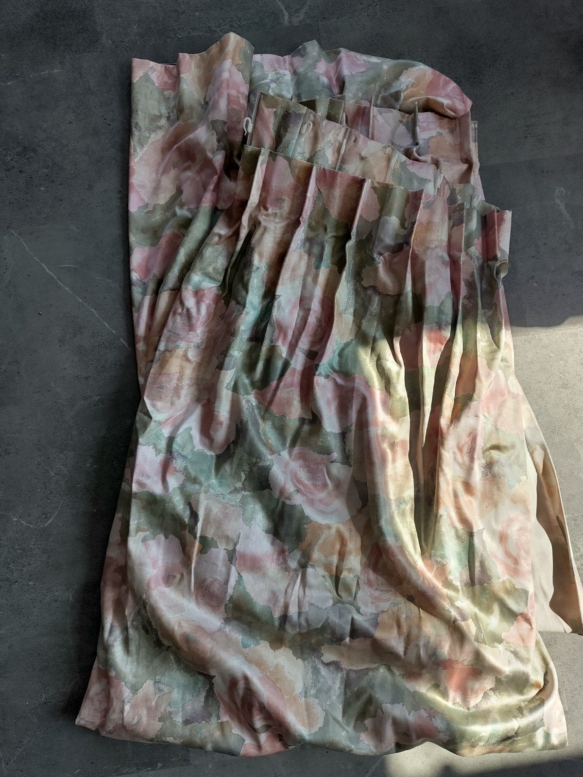 Vintage bloemen gordijnen 2x2m (4meter) - roze, groen, beige, Ophalen, Gebruikt, Lichtdoorlatend, Groen