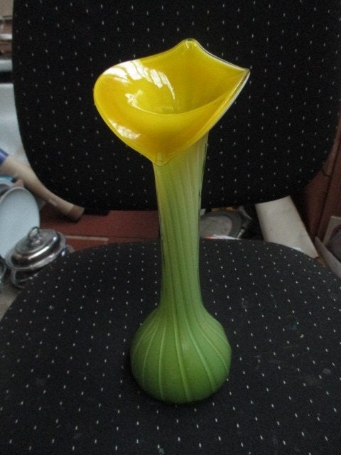 Glasobject bloemkelk, vaas, geel groen, Ophalen of Verzenden