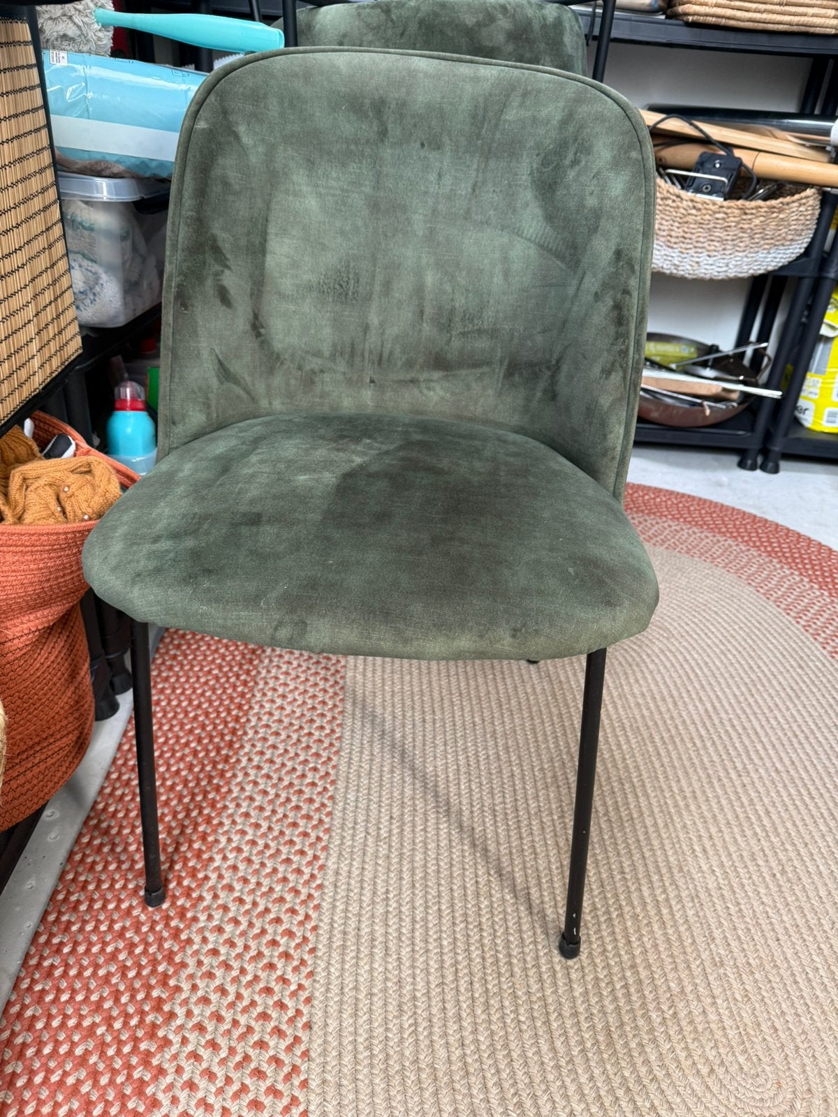 3 groene stoelen, fluweel, Ophalen, Zo goed als nieuw, Overige kleuren, Eén