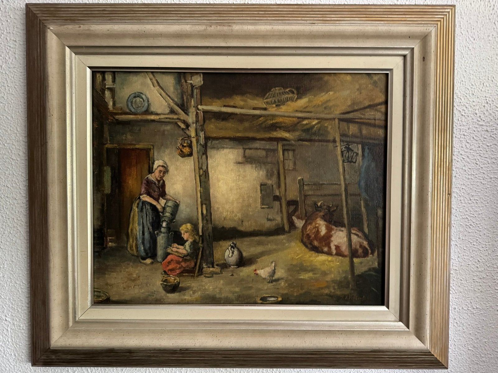 J.A.(Jan) Verheul: (1860-1948): afb.boerderijstal ., Antiek en Kunst, Kunst | Schilderijen | Klassiek, Ophalen