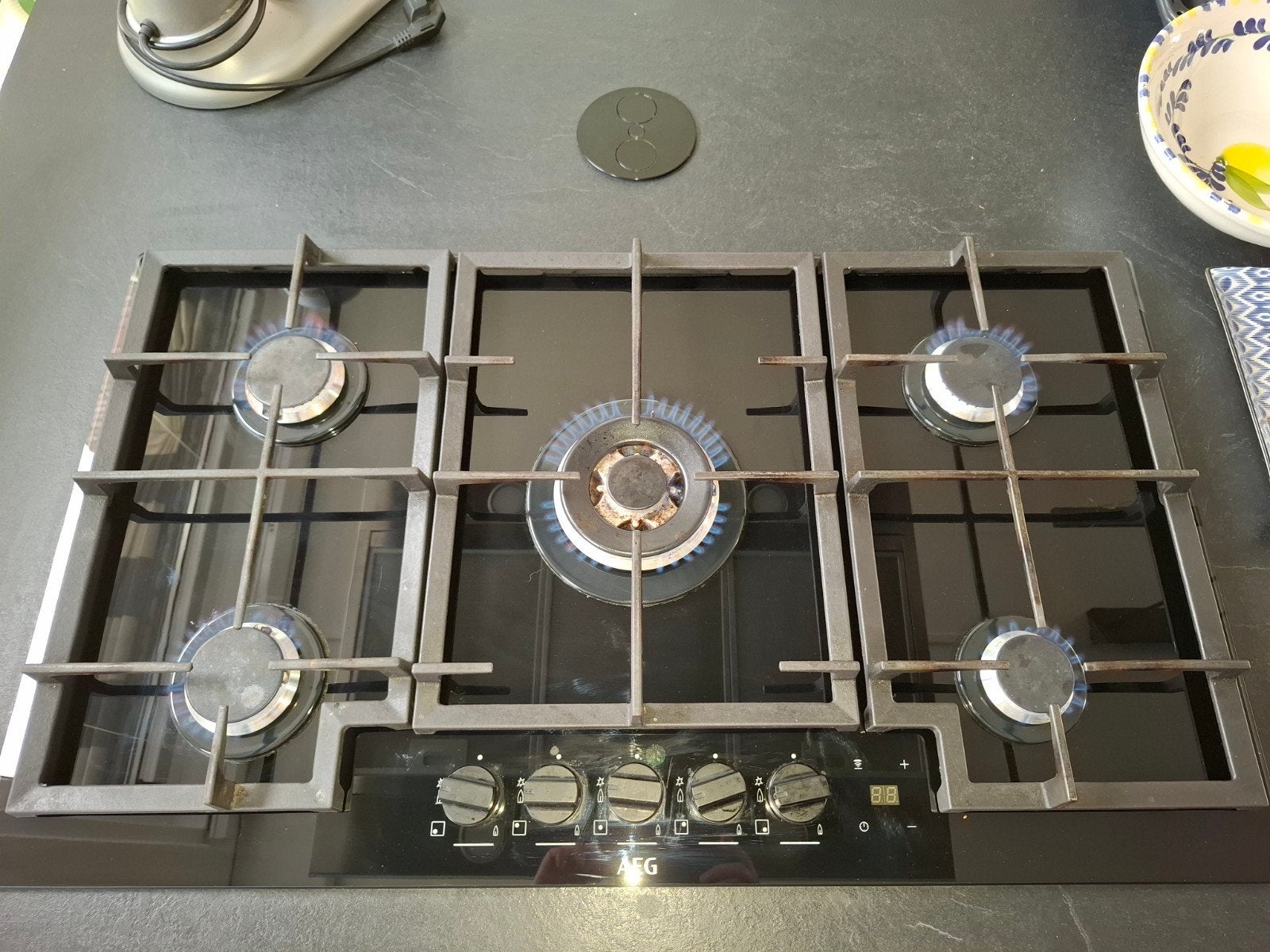 AEG 5-pits gasfornuis - Zwart glas HKB95540NB, Ophalen of Verzenden, Inbouw, Gas, 5 kookzones of meer