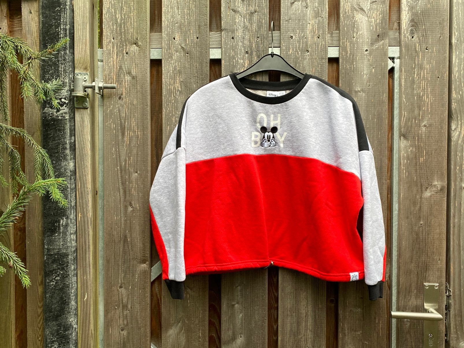 Disney wijde korte sweater rood/ grijs met Mickey Mouse, L, Ophalen of Verzenden, Zo goed als nieuw, Grijs