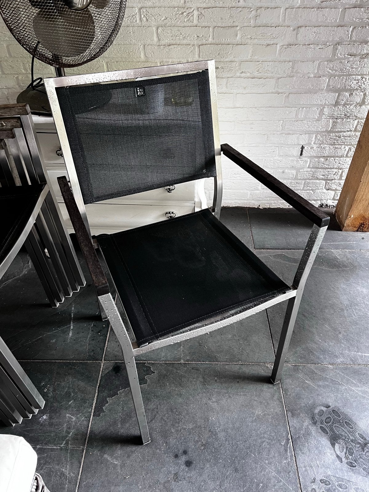 tuinstoelen (35€/st; 6x) met alu frame en houten armleun, Ophalen, Gebruikt, Aluminium, Stapelbaar