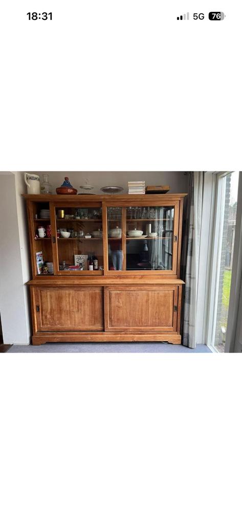 Vitrinekast van teak, Huis en Inrichting, 200 cm of meer, 150 tot 200 cm, Ophalen of Verzenden, Zo goed als nieuw