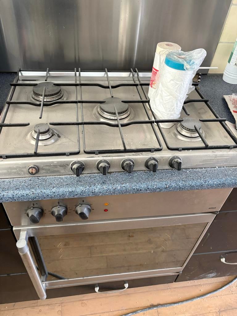 Gasfornuis met oven en afzuigkap - Ariston, Gebruikt, 60 cm of meer, Gas, Vrijstaand