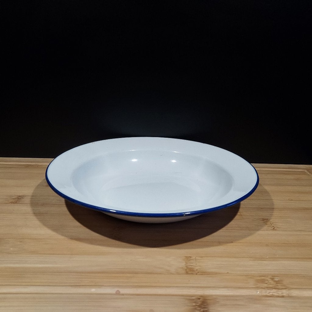 Emaille bord wit met blauwe rand no 380, Ophalen of Verzenden