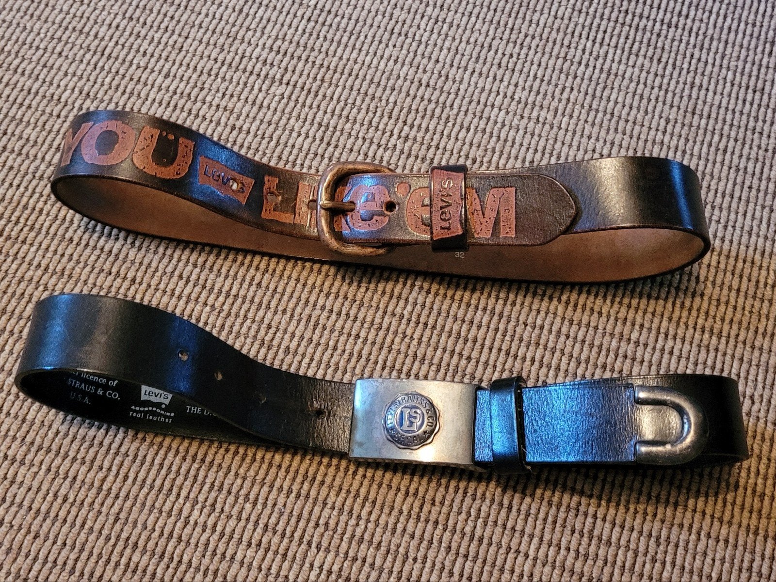 2 Vintage Levi's lederen riemen - Zwart (85) & Bruin (80), 80 tot 90 cm, Bruin, Heupriem, Ophalen of Verzenden