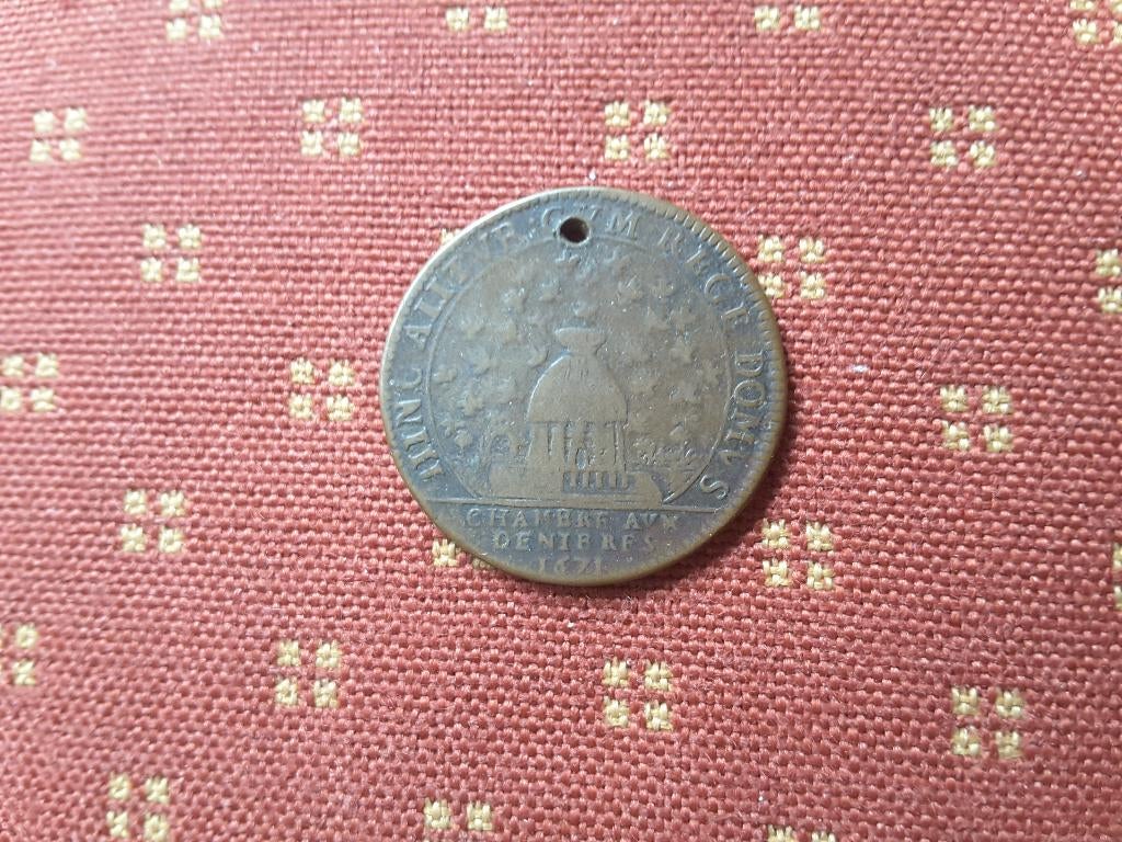 p Frankrijk 1671 rekenpenning, Lodewijk XIV, De Zonnekoning., Postzegels en Munten, Verzenden, Brons, Buitenland