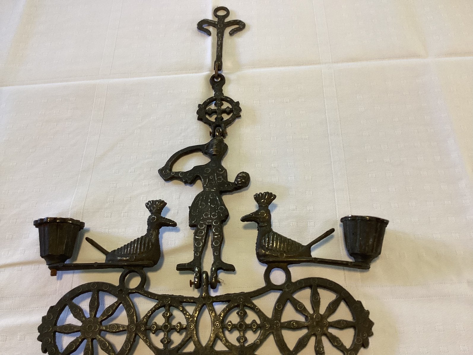 Foto 5 van Vintage Byzantijnse Wandkandelaar. Brons Zwart Gepatineerd