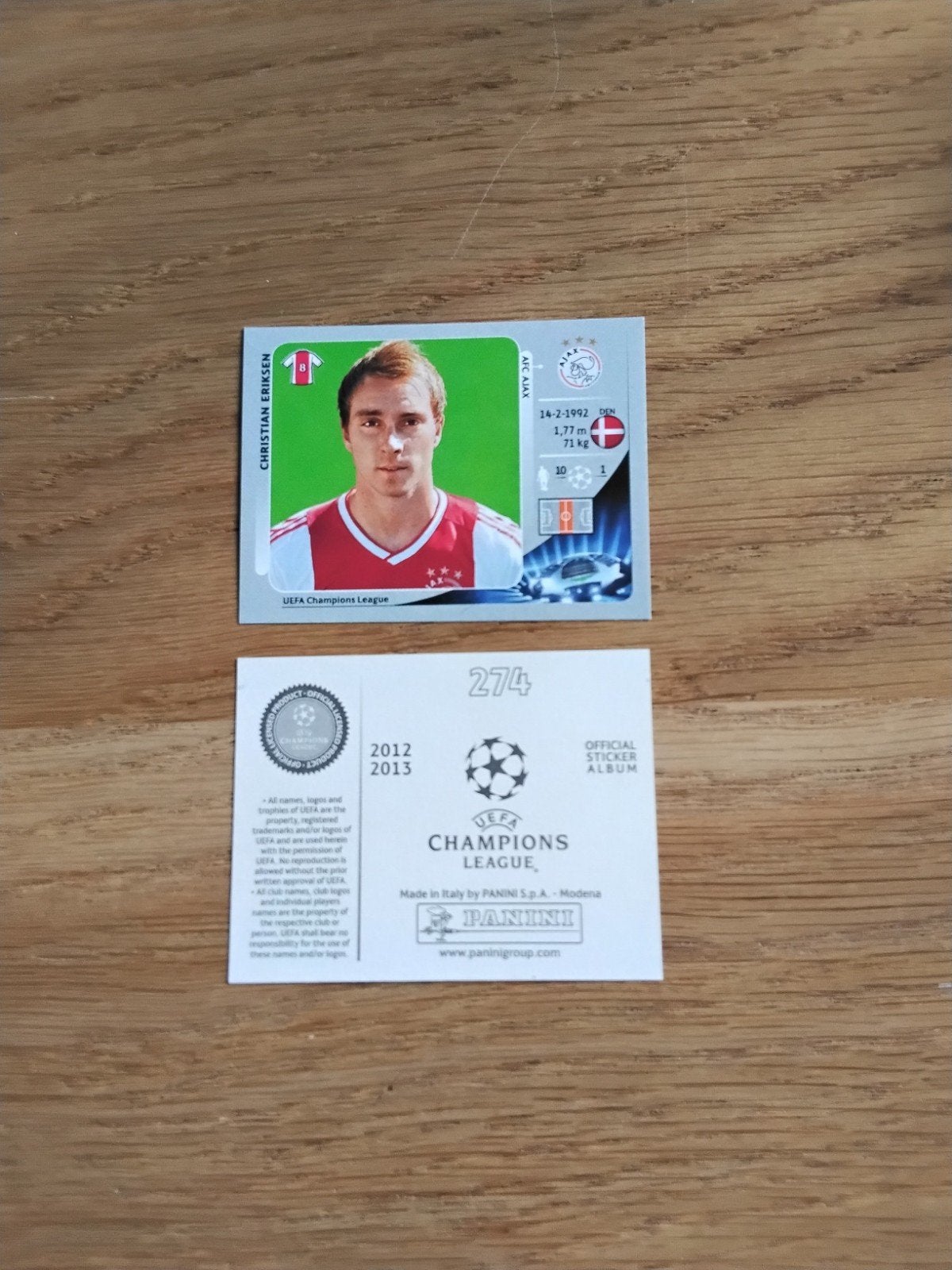 Christian Eriksen Panini Champions League Sticker 2012-2013, Ophalen of Verzenden, Zo goed als nieuw, Ajax, Poster, Plaatje of Sticker