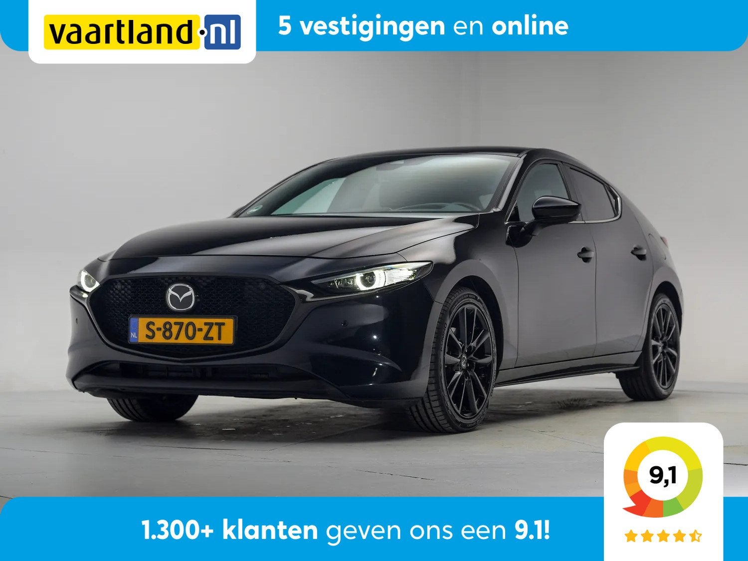 Mazda 3 2.0 e-SkyActiv-X Luxury [ Navi Apple/Android Adapt., Auto's, 1998 cc, Gebruikt, Zwart, Handgeschakeld