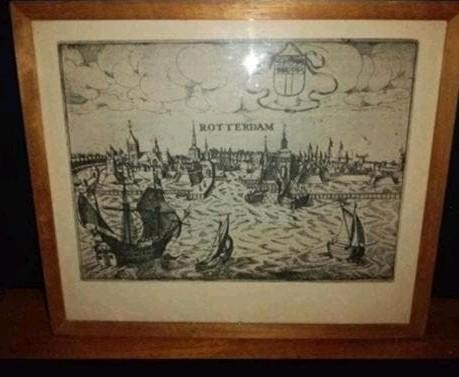 Antieke Gravure Rotterdam Stadsgezicht 17e Eeuw, Antiek en Kunst, Kunst | Etsen en Gravures, Gravure, Ingelijst, Stadsgezicht