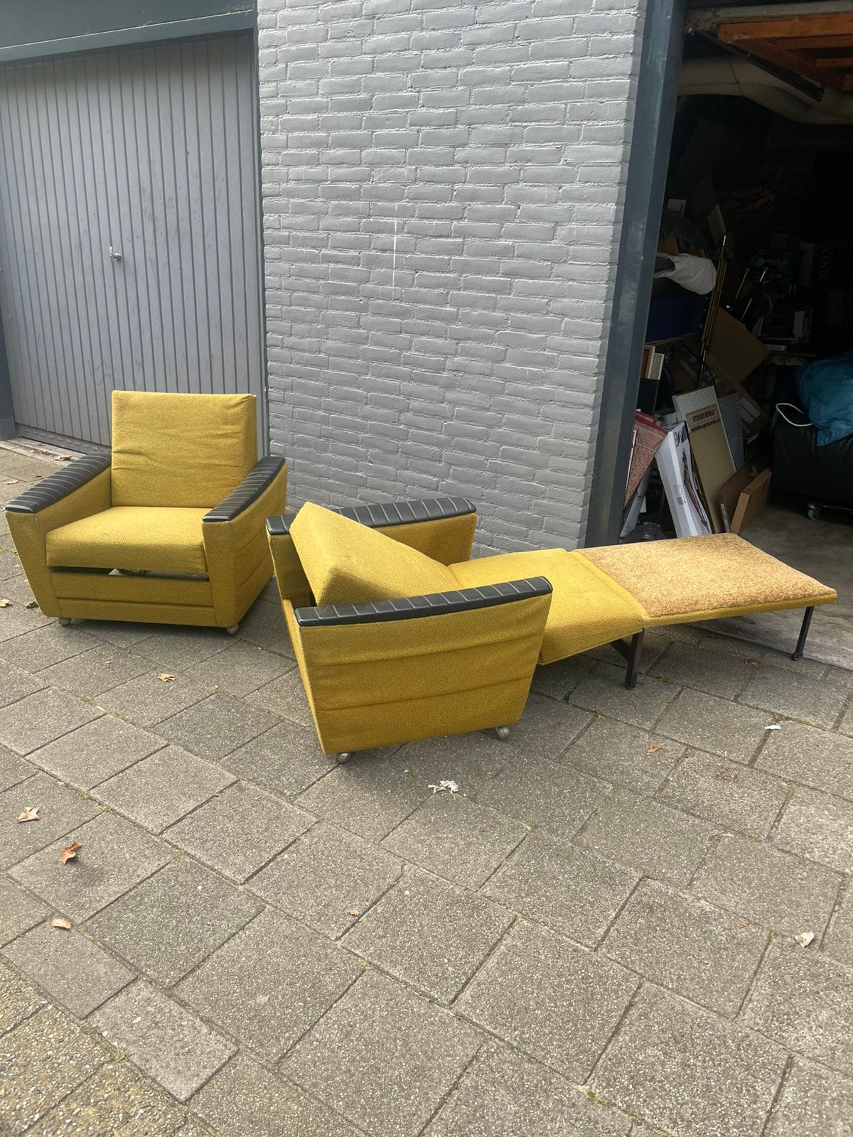 Set van 2 unieke  jaren 60 fauteuils slaapfunctie dagbed, Verzamelen, Retro, Ophalen, Huis en Inrichting