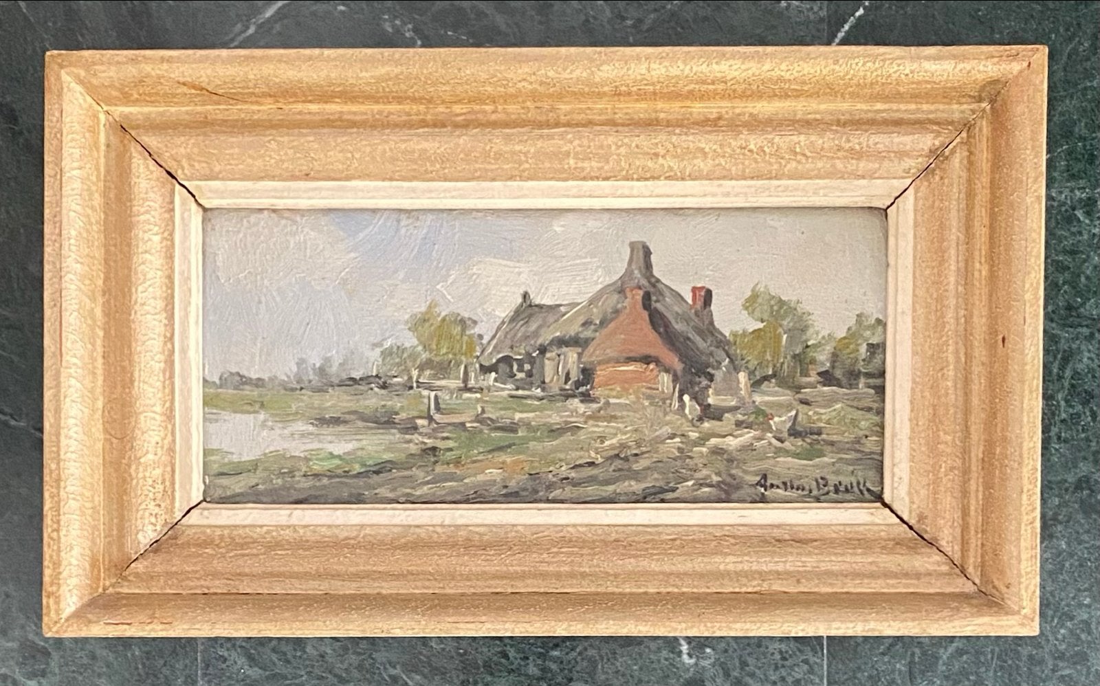 Oud Hollands landschap olieverfschilderij, gesigneerd, Ophalen, Paneel, Oud hollands, Gesigneerd