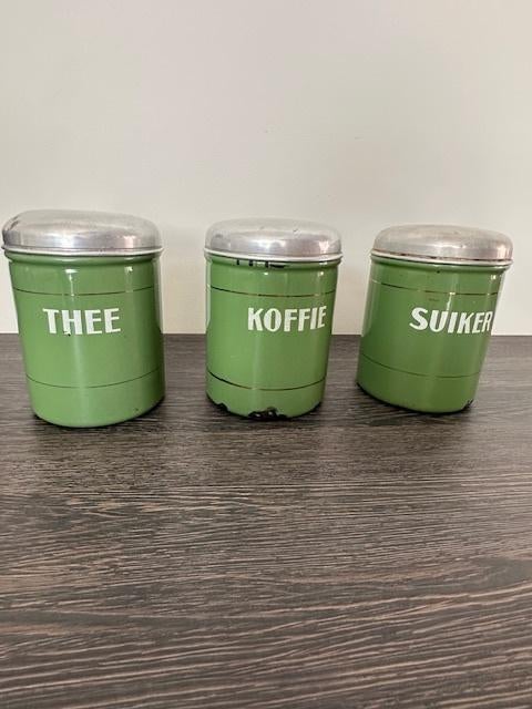 Koffie Thee Suiker Blikken, Antiek en Kunst, Antiek | Emaille, Ophalen of Verzenden