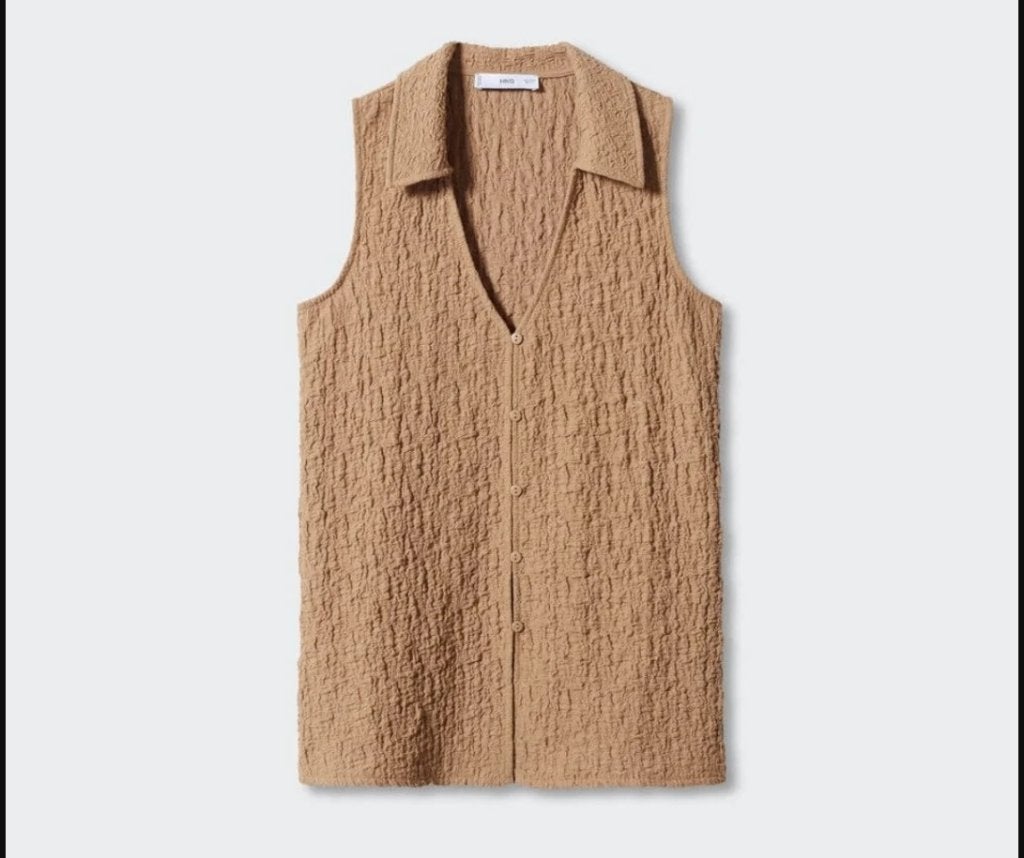 Mango katoenen gilet beige lichtbruin maat 34, Mango, Verzenden, Beige, Zo goed als nieuw