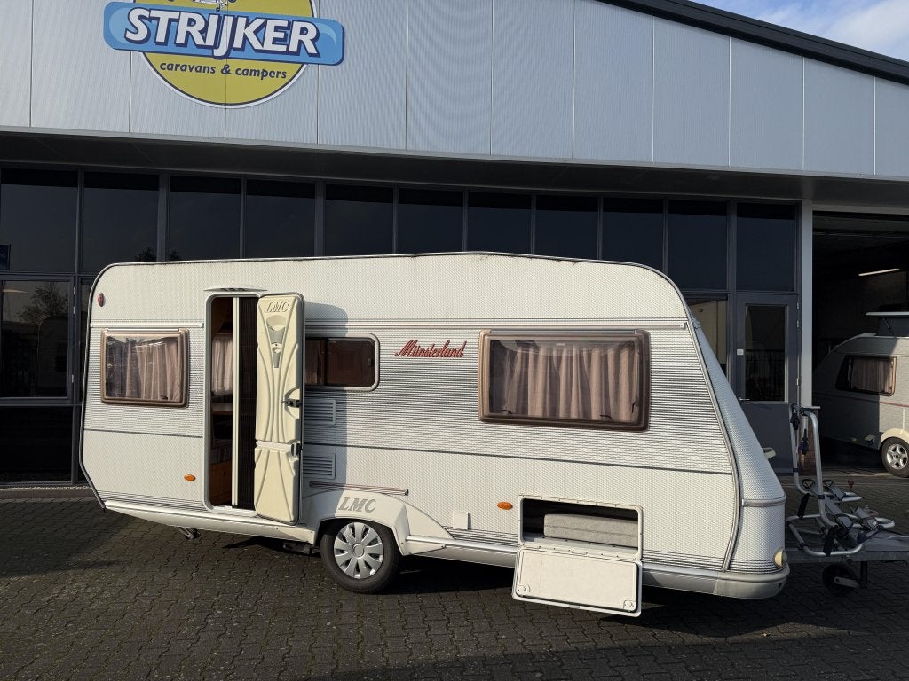 LMC Munsterland 470 E Aparte bedden 205cm + Zit Opblaas Tent, 2 aparte bedden, Fietsenrek, Bedrijf, Treinzit