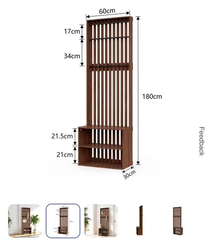Japandi walnoot kapstok met bankje, Huis en Inrichting, Woonaccessoires | Kapstokken, Zo goed als nieuw, Minder dan 100 cm, Hout
