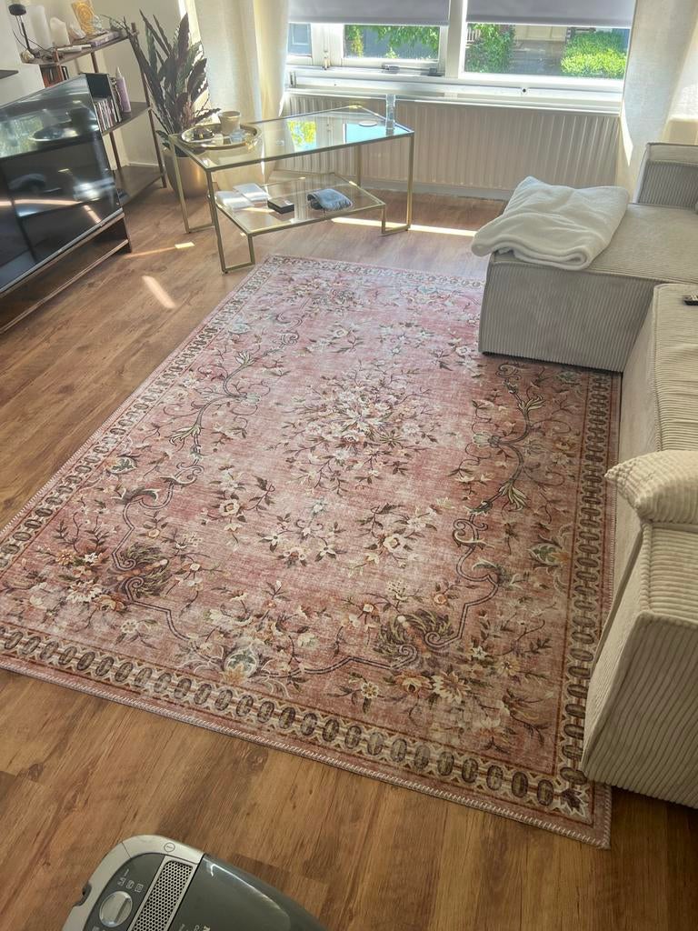 Vintage look roze vloerkleed, Ophalen, 150 tot 200 cm, 200 cm of meer, Rechthoekig