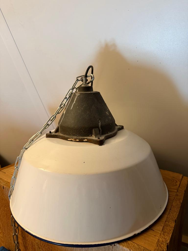 Vintage Industriële Emaille Hanglamp - Spoor 38, Ophalen of Verzenden