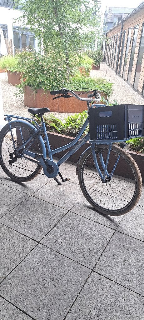 Crown meisjesfiets 28 inch, blauw, met slot en krat, Gebruikt, Velgrem, Versnellingen, Crown