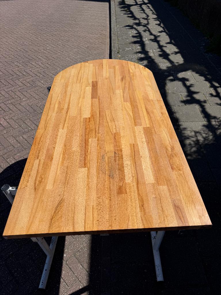 Wandtafel 70 x 140 met 1 chromen verstelbare poot, 100 tot 150 cm, Ophalen of Verzenden, Zo goed als nieuw, Grenenhout