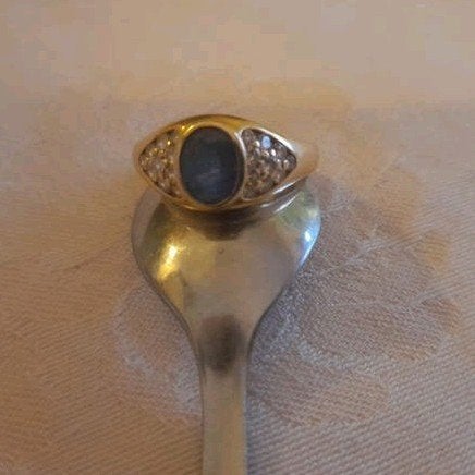 gouden ring saffier en diamant GERESERVEERD, 20 of groter, Heer, Ophalen of Verzenden, Zo goed als nieuw