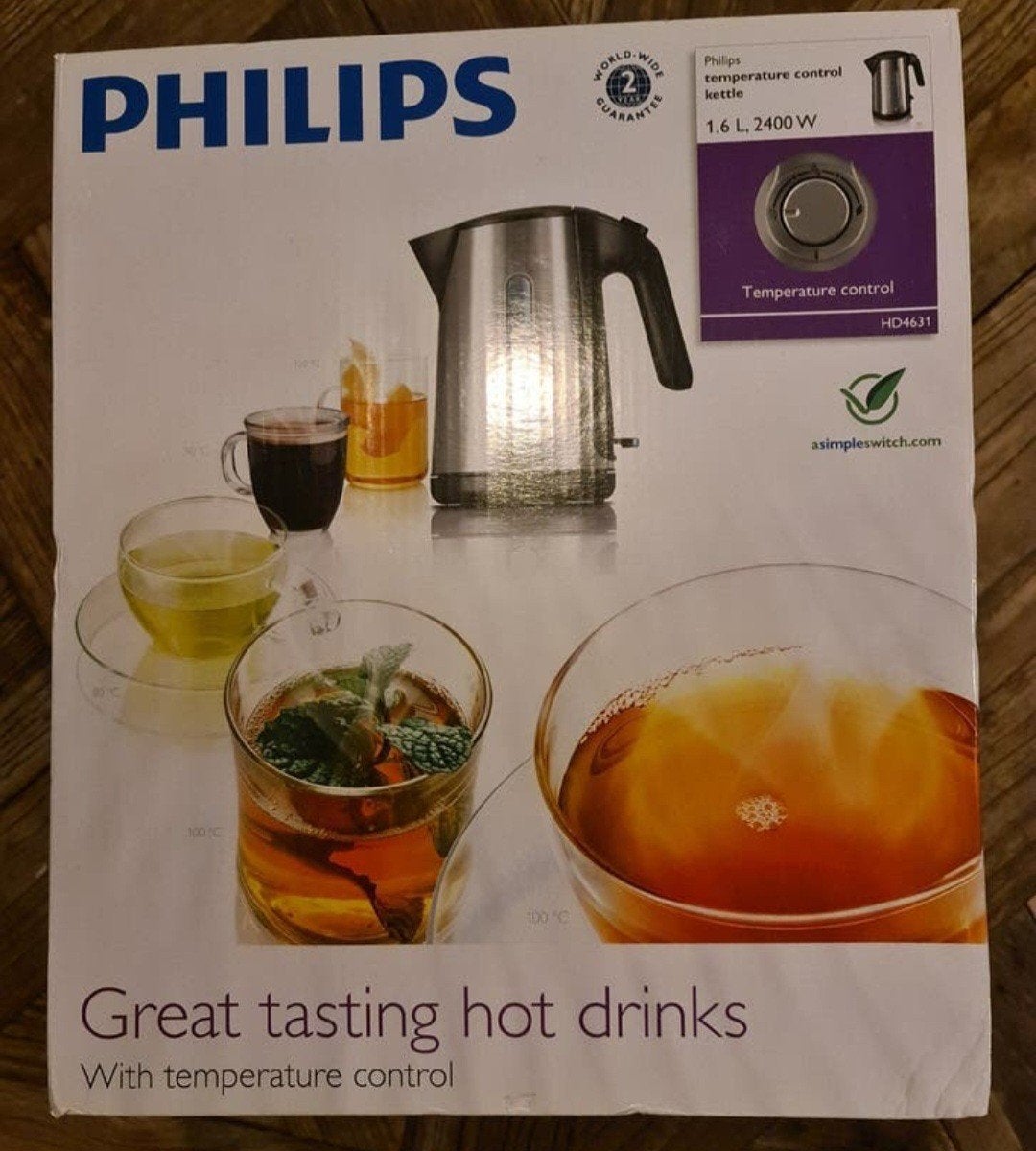 Nieuw Philips Waterkoker HD4631 met temperatuurregeling RVS, 1 tot 2 liter, Ophalen of Verzenden, Nieuw, Rvs